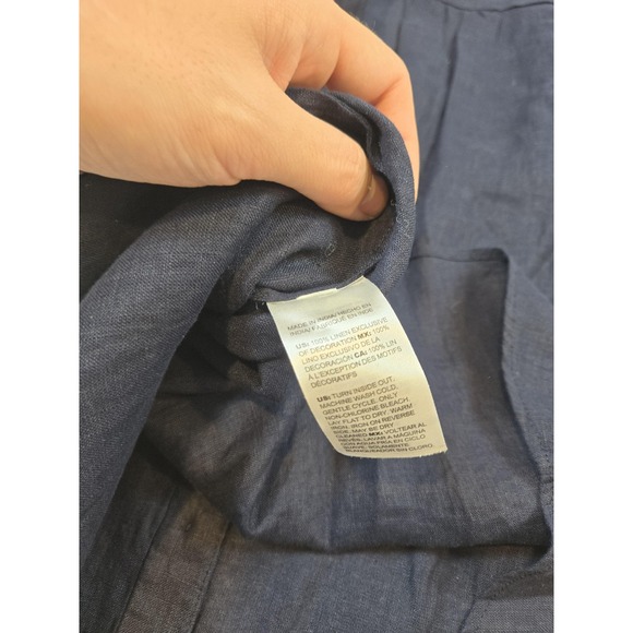 Chicos Linen Blouse Womens Size 2 12 Classic Navy Embroidered Ruffle Sleeve - Picture 7 of 13